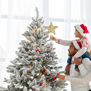 Gold Christmas Tree Topper Large Glitter Star for Christmas Tree 3D Metal Hollow Tree Top Star for Xmas Tree Topper Christmas Home Decorations 25cm