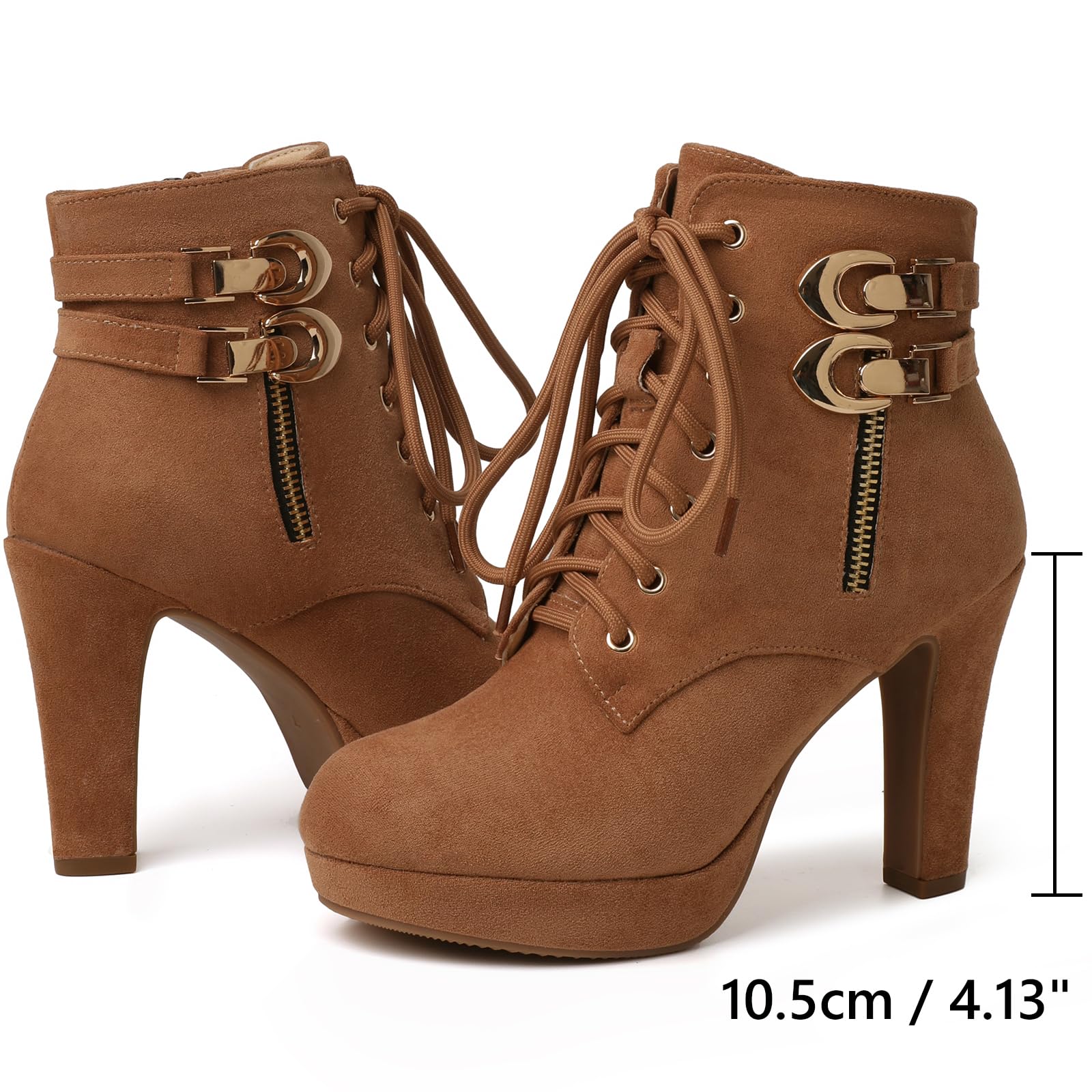 Susanny High Heel Boots for Women,Womens Platform Boot Heels Sexy Round Toe Lace UP High Heels Mid Calf Boots: 9 Tan