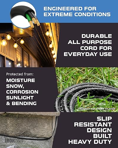 Miniatura 11 de Iron Forge Cable Paquete de 2 cables de extensión negros de 50 pies con 3 tomas, cable de extensión SJTW de 16/3 de 50 pies, 3 clavijas, cable