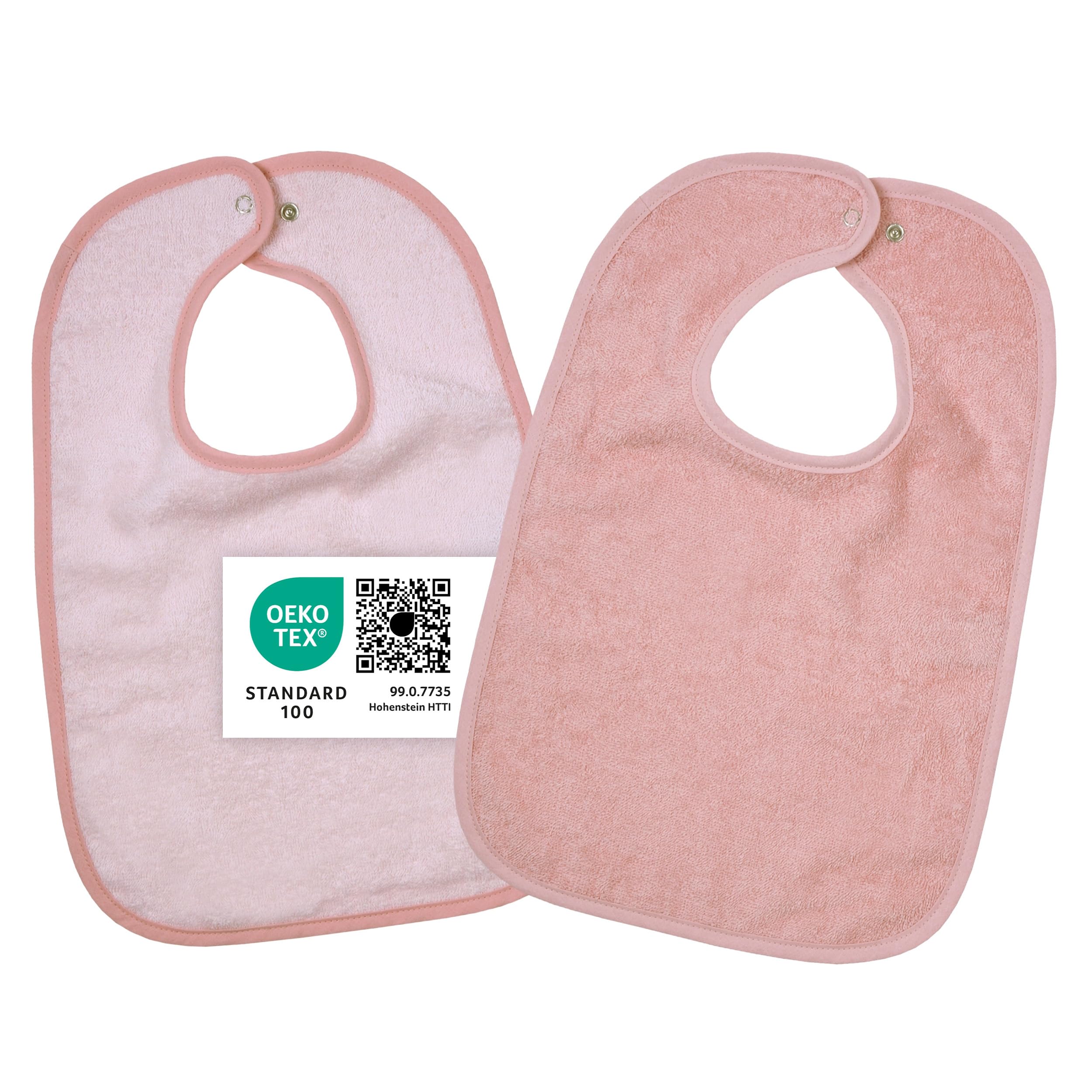 Wörner 2er Set Baby Lätzchen - 2 Stück größenverstellbare Frottee Kinderlätzchen mit Druckknopf - extra lang, saugfähig, ÖkoTex geprüft - 100% Baumwolle - Rosa