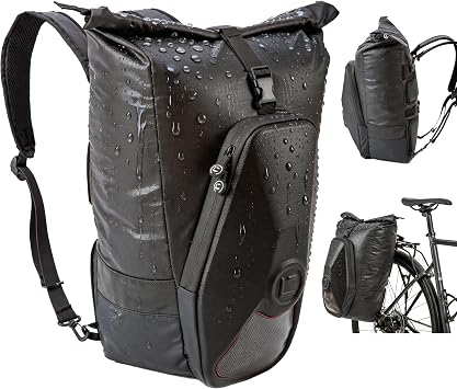 30L Bike Pannier Backpack 100% Waterproof Panniers Bike Bag Large Capacity Bicycle Rear Rack Seat Luggage Storage Trunk Bag for Road Mountain Cycling Traveling Commuting, with Shoulder Straps