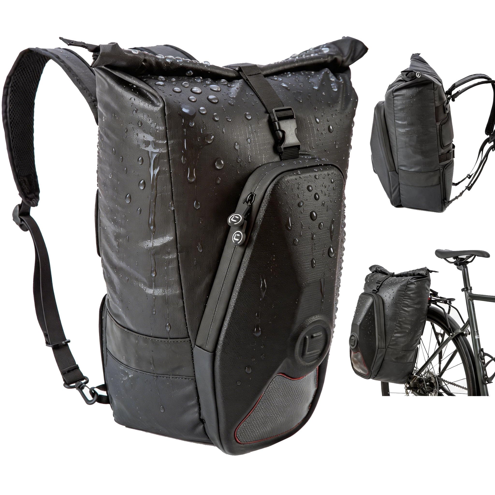 Yaskyly 30L Bike Pannier Backpack 100% Waterproof Panniers Bike Bag Large Capacity Bicycle Rear Rack Seat Luggage Storage Trunk Bag for Road Mountain Cycling Traveling Commuting, with Shoulder Straps