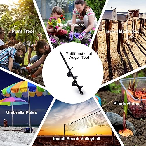 Miniatura 4 de Yogayet Broca de taladro para plantar, excavadora de agujeros de poste, broca de taladro de jardín para plantar plantas de cama herramienta rápida