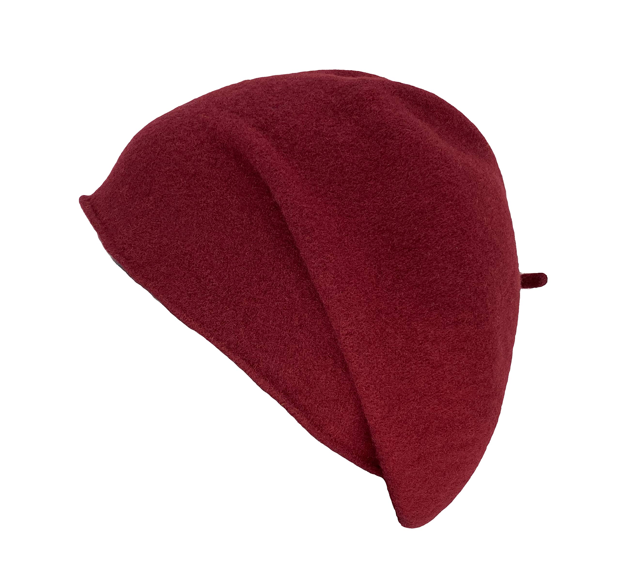 Kopka damska bejsbolówka wełniana, beret, czapka z dzianiny w 100% z wełny (merynos), czapka zimowa, czerwony / bordeaux, jeden rozmiar