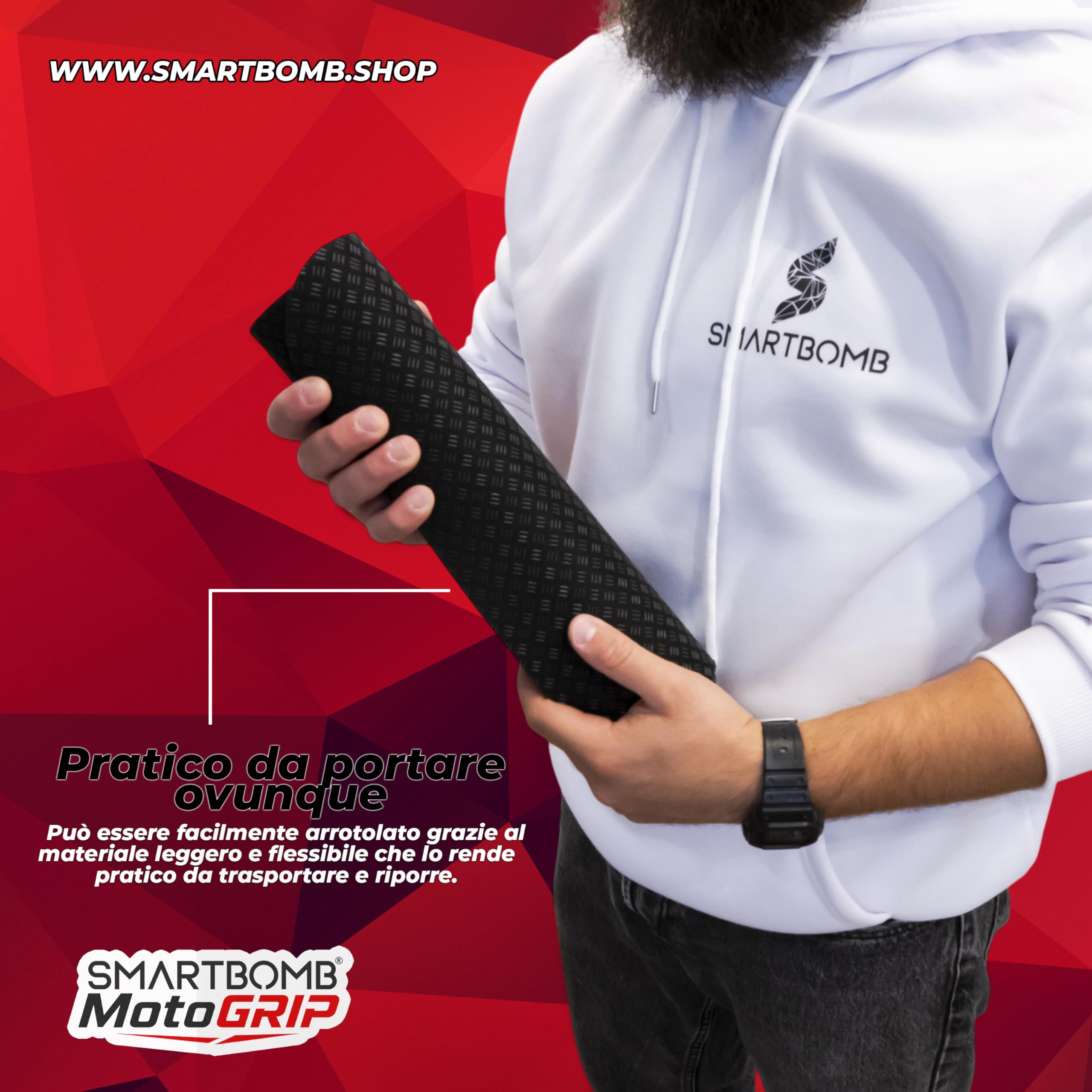 Smartbomb® MotoGrip – Tappetino Protettivo Antiscivolo per Cavalletto Centrale Moto e Scooter Proteggi pavimento in Silicone resistente 6mm 64x30cm