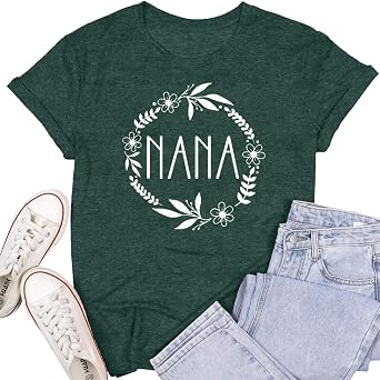 SUWATOIN Womens Nana Shirts Grandma Life T-Shirt Funny Mothers Day Tee Top Cute Letter Print Short Sleeve