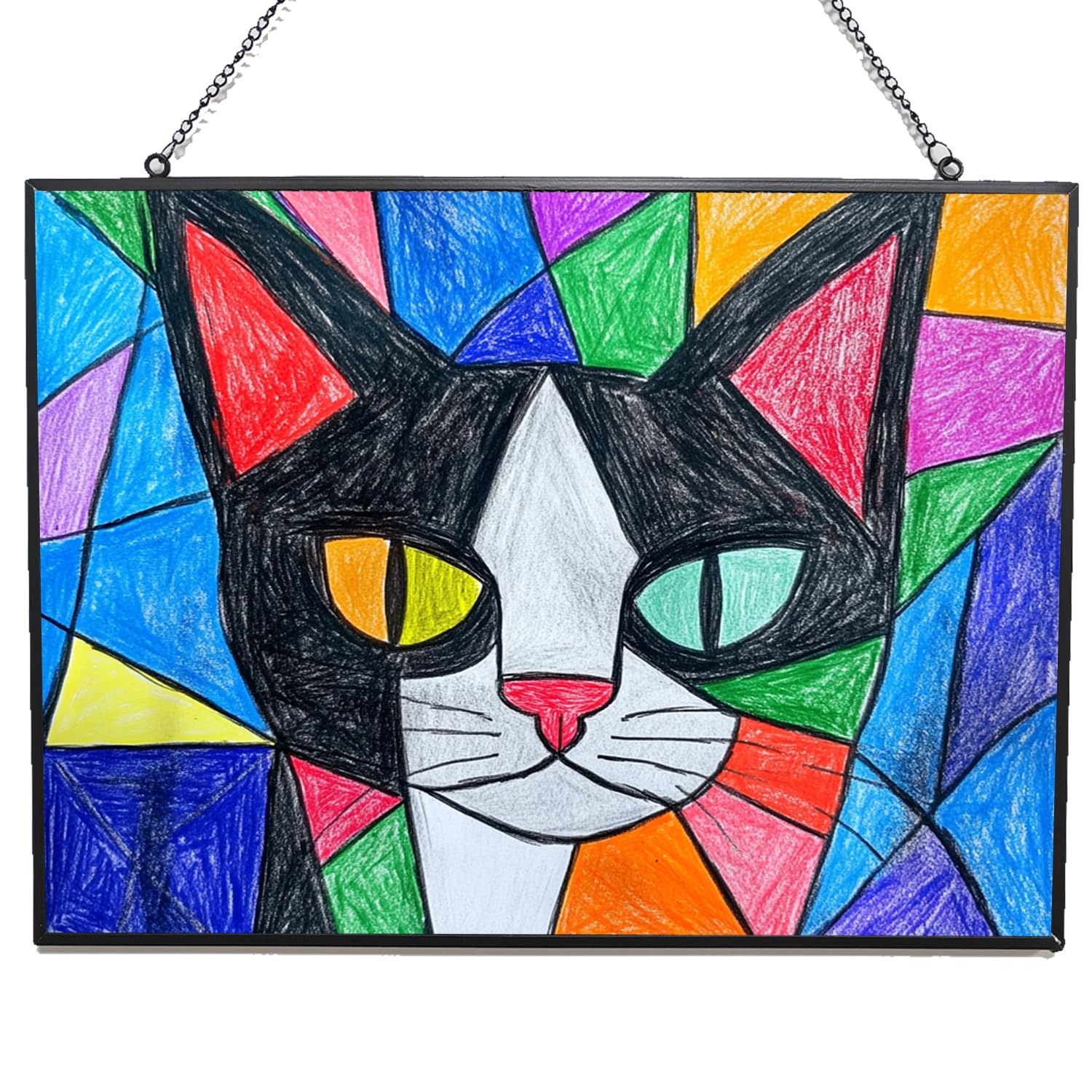 365CUSGIFTS Personalized Rectangle Abstract Cat Stained Glass Suncatcher Stained Glass Window Hanging Home Decor Garden Halloween Christmas Wedding Housewarming Gifts