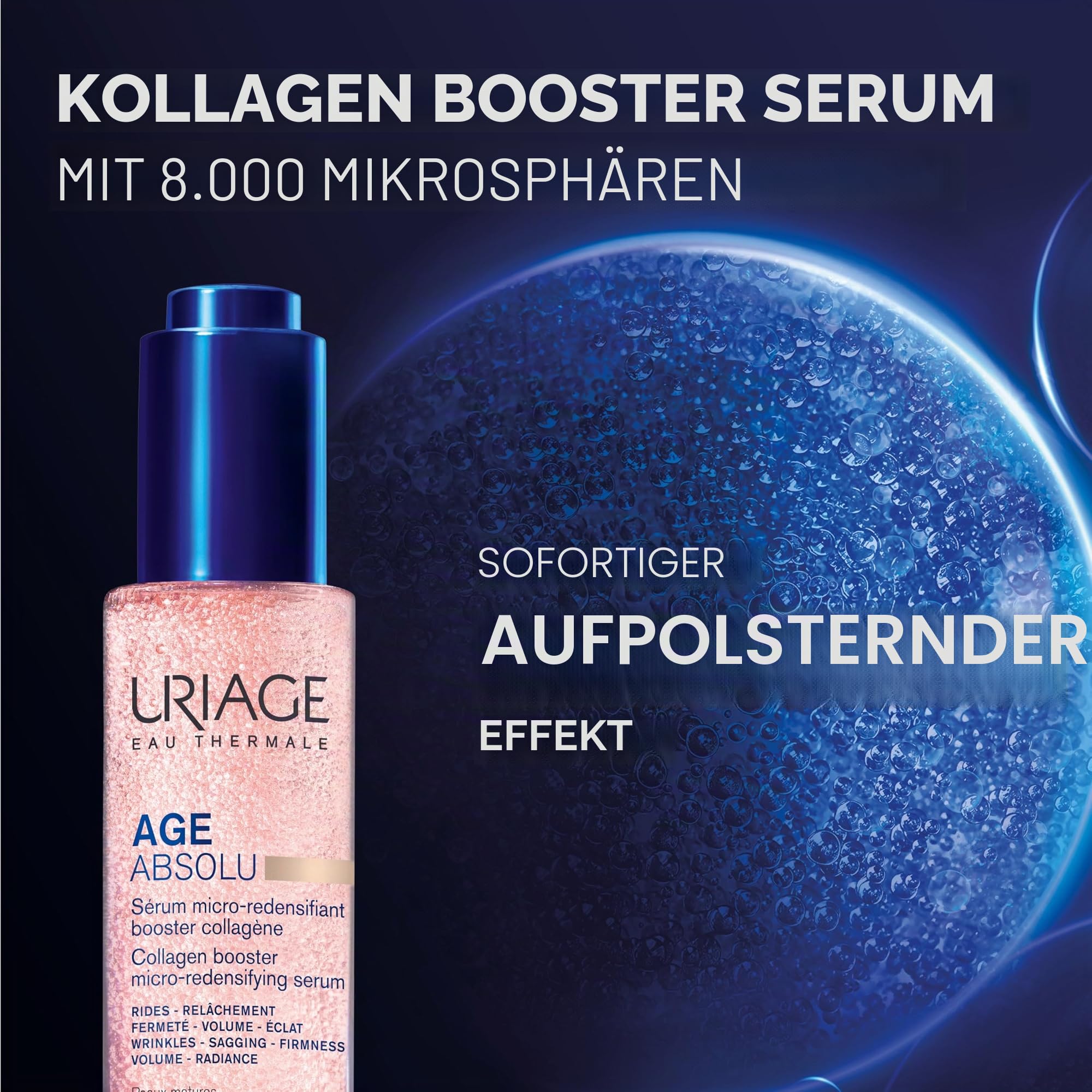 Uriage Age Absolu Collagen Booster Serum Mikro - verdichtendes Serum mit Procollagen Peptiden & Retinol, Sofortiger Plumping-Effekt, X6 Collagen Booster - Falten, Ausstrahlung, Volumen - 30ml