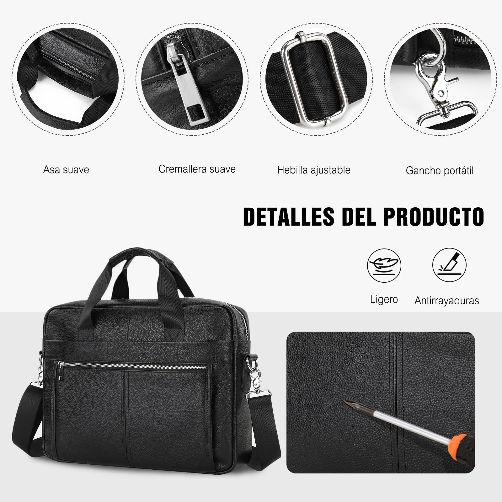 FANDARE Retro Hombre Maletin Funda PC Portatil 14 Pulgadas Regalo Portadocumentos Maletín de Cuero Impermeable Bolsos de mano Bolso Trabajo Bandolera para Portátil Mensajero Negocios