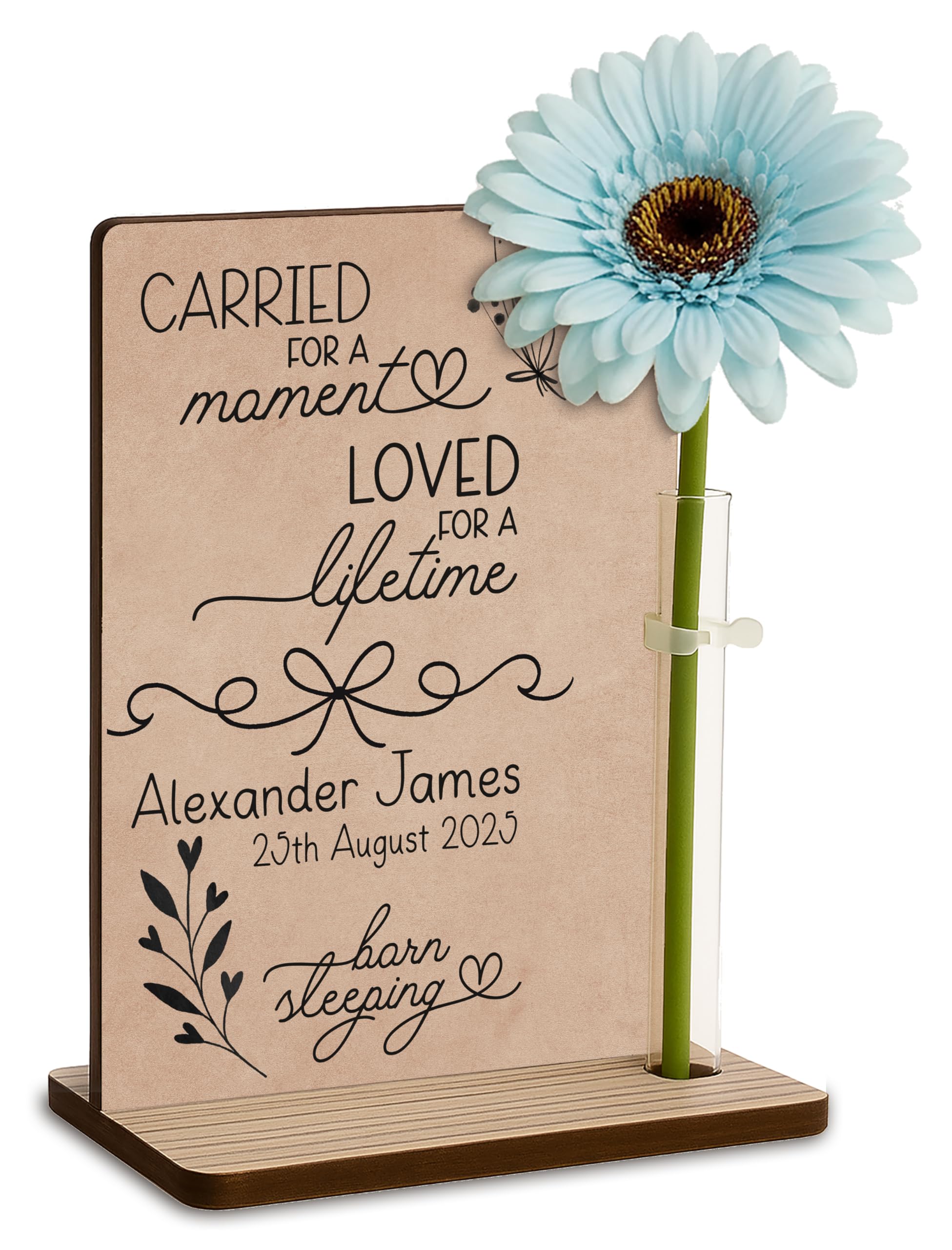 The Plum Penguin Loved For A Lifetime Personalised Baby Loss Memorial Wooden Plaque With Artificial Flower Miscarriage Remembrance Angel Baby Keepsake Ornament Gift (Loved For A Lifetime)