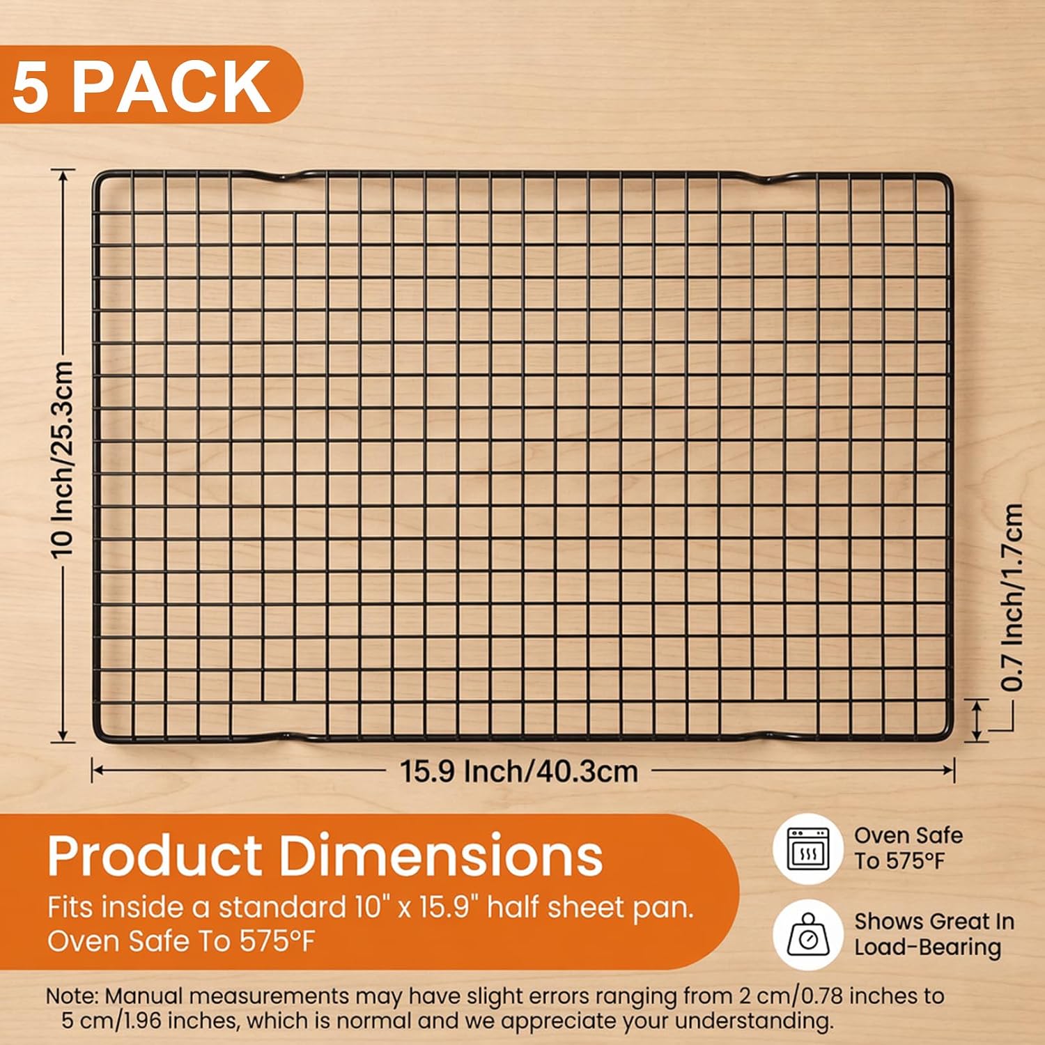 5 Pcs Cooling Racks, 10x15.9in Black Baking Rack for Cooking Baking