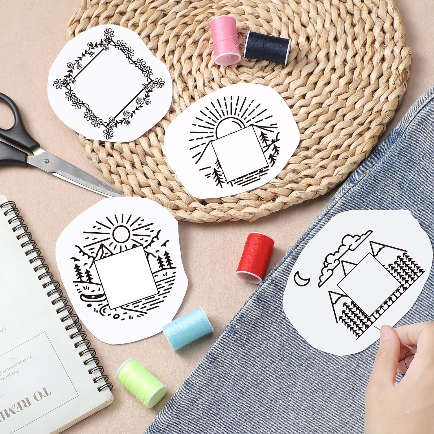 Water Soluble Embroidery Stabilizers for Hat, 4 Sheets Flower Stick and Stitch Embroidery Papers Wash Away, Pre-Printed Floral Farmhouse Pattern Transfers for Hand Sewing Lovers Beginners