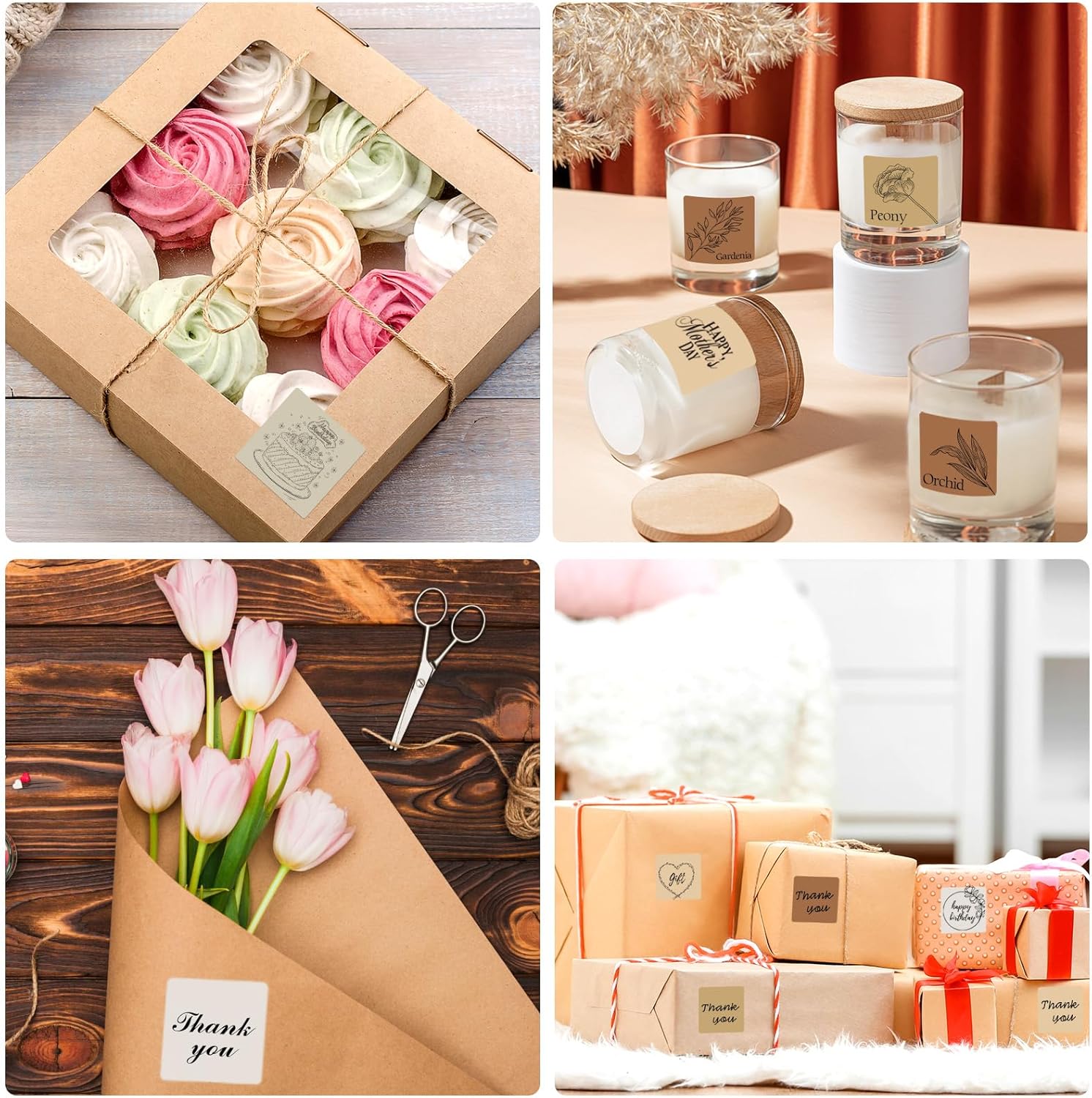 1.5 Inch Square Thermal Label Printer Stickers, Beige Gradient Self-Adhesive Direct Thermal Labels Stickers, Waterproof/Perforation Line Design- 500 Sheets - Image 7