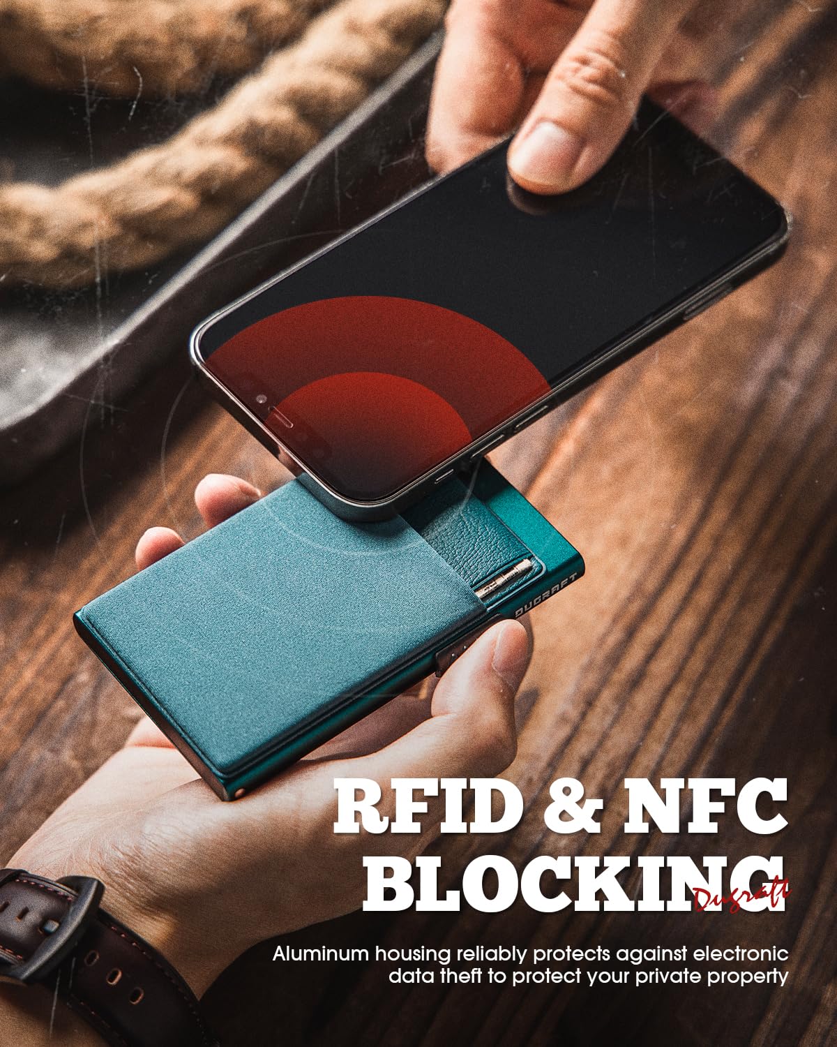 DUGRAFT Porta Carte con Tasca per Soldi, Minimalista da Uomo Sottile in Alluminio Metallo Pop-Up Portafoglio con Confezione Regalo, Contiene 5 Carte e Contanti