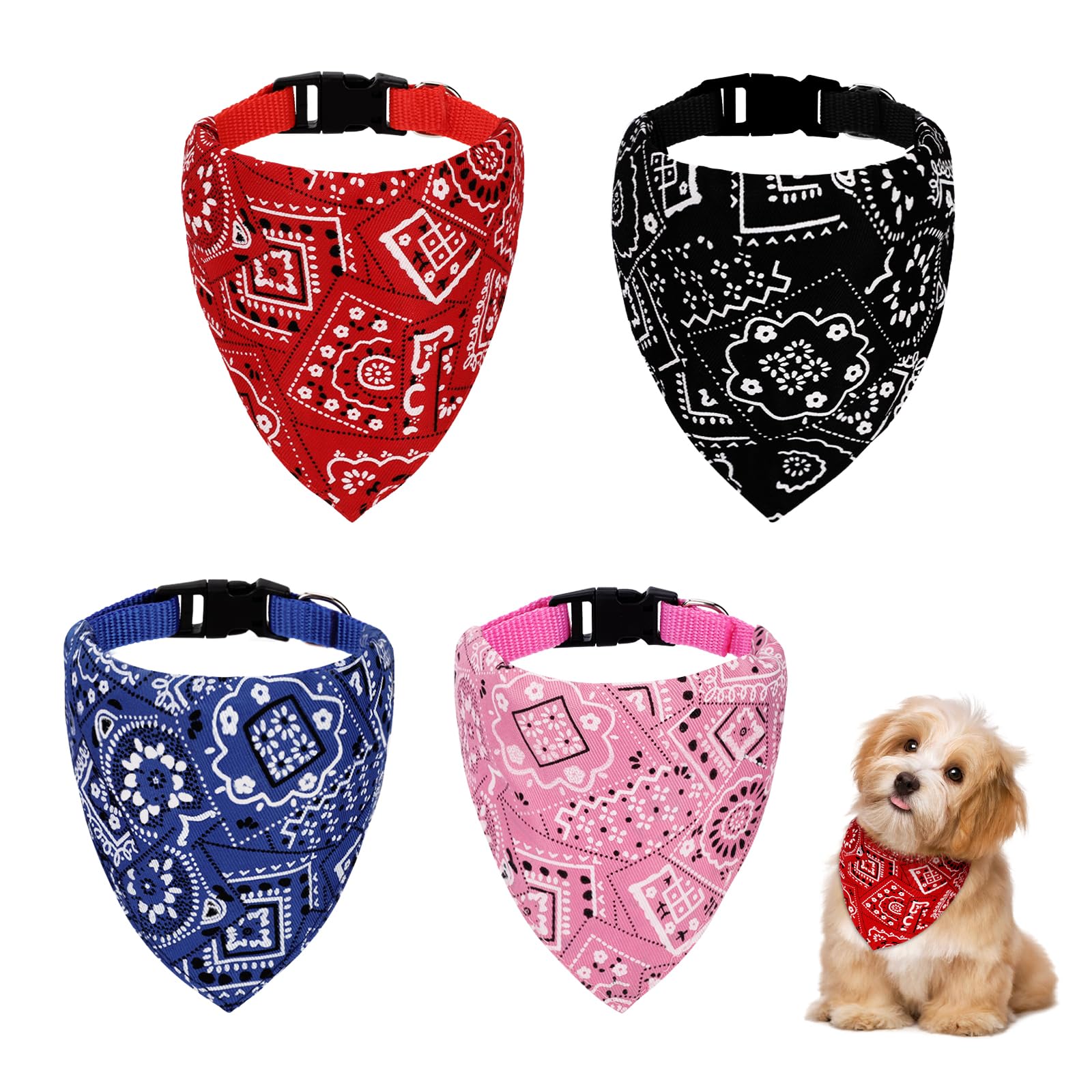 Bandanas de Perros 4 Piezas Ajustable Bufanda Mascotas Triangulares Lavable Baberos Collar Regalos para Gatos Pequeño Mediano Navidad Cumpleaños Linda Decoración Bohemio