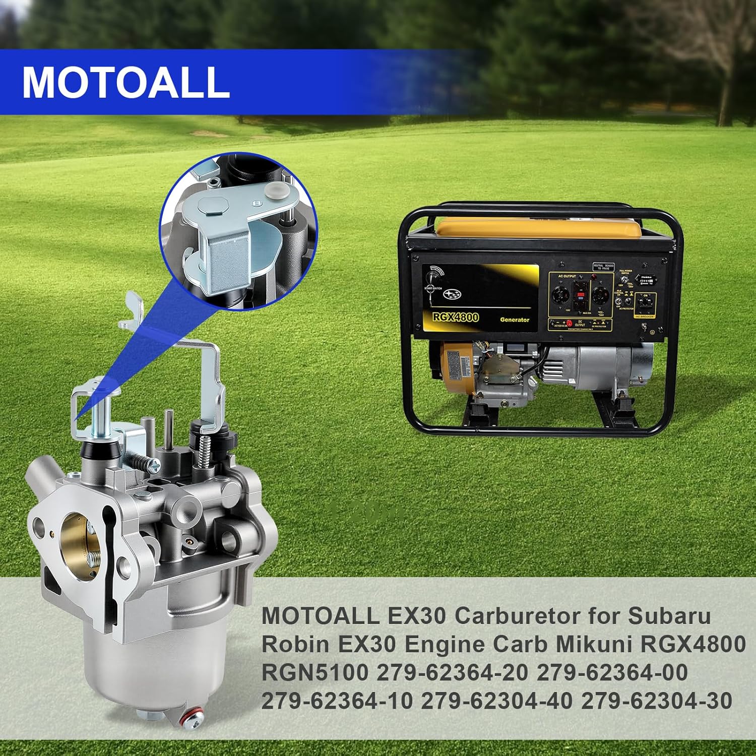 MOTOALL EX30 Carburetor for Subaru Robin EX30 Engine Carb Mikuni RGX4800 RGN5100 Replaces 279-62364-20 279-62364-00 279-62364-10 279-62304-40 279-62304-30 Stens 058-161 with Fuel Hose Shut Off Valve
