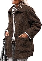 PRETTYGARDEN Women's Fluffy Faux Fur Sherpa Coat Long Sleeve Lapel Button Down Jacket with Pockets Warm Winter Outerwear