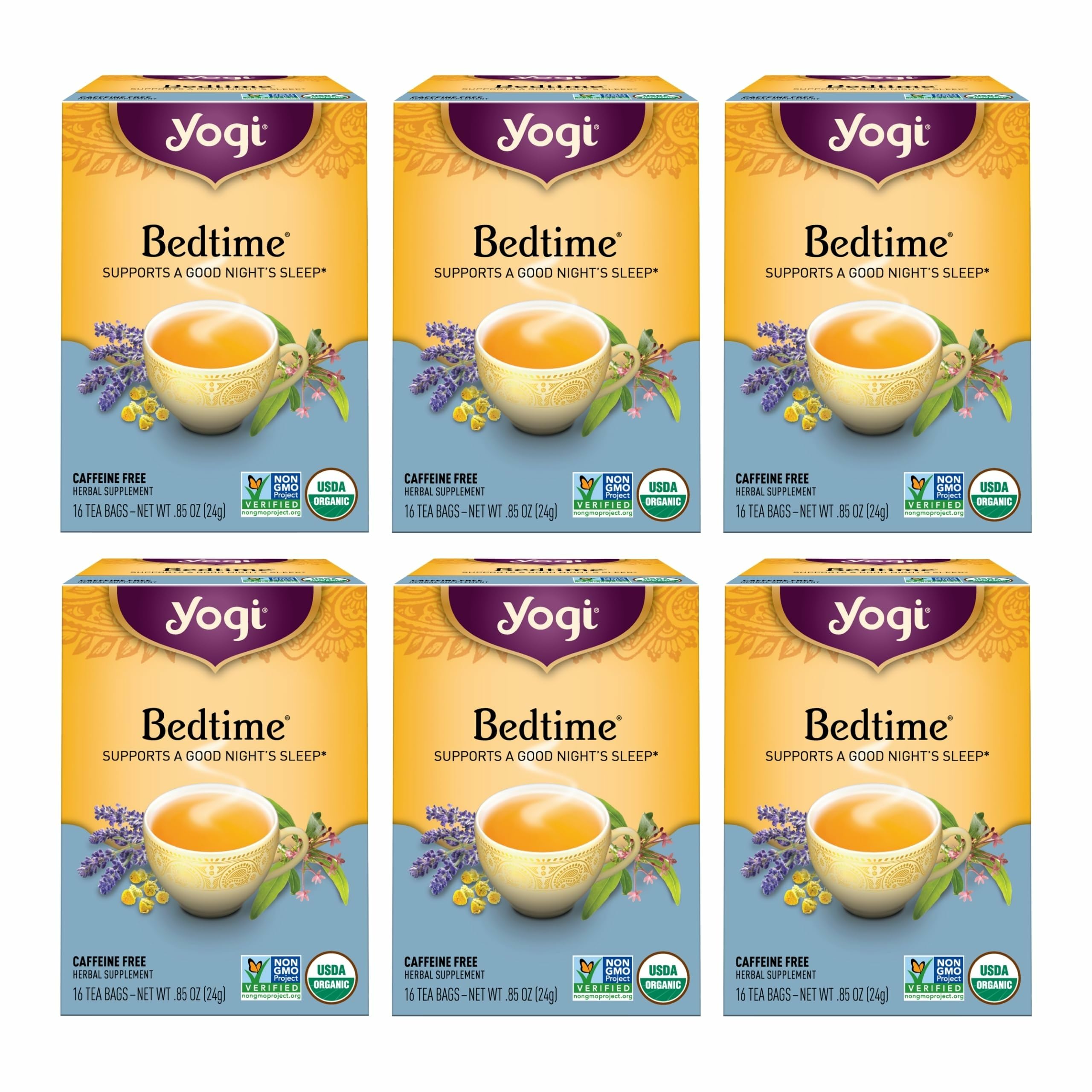 Tea - Bedtime (6 Pack) - Supports a Good Night’s Sleep - Tea with Passionflower, Chamomile, Valerian Root, and Lavender - 96 Organic Herbal Tea Bags
