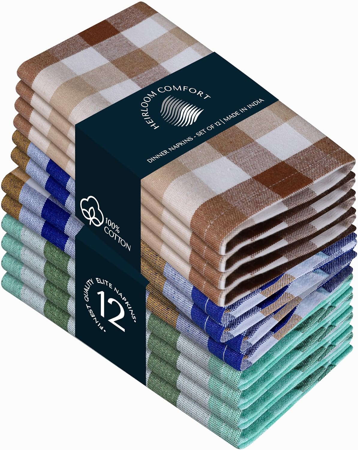 Multicolor Gingham Checked Napkins Set of 12, 18x18 Inch, 100% Cotton, Soft, Absorbent & Durable, Reusable Table Dinner Napkins for Wedding, Picnic, Everyday Dining - Red and White
