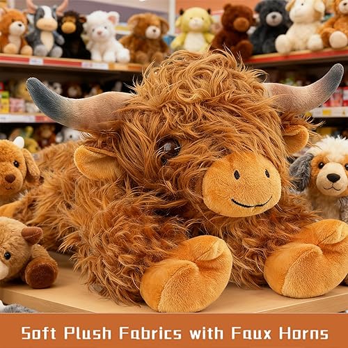 Miniatura 4 de JOD Peluche de vaca de las Highlands con peso de 4 libras, peluche gigante de 22 pulgadas, regalo de vaca de peluche, lindo peluche de ganado de las