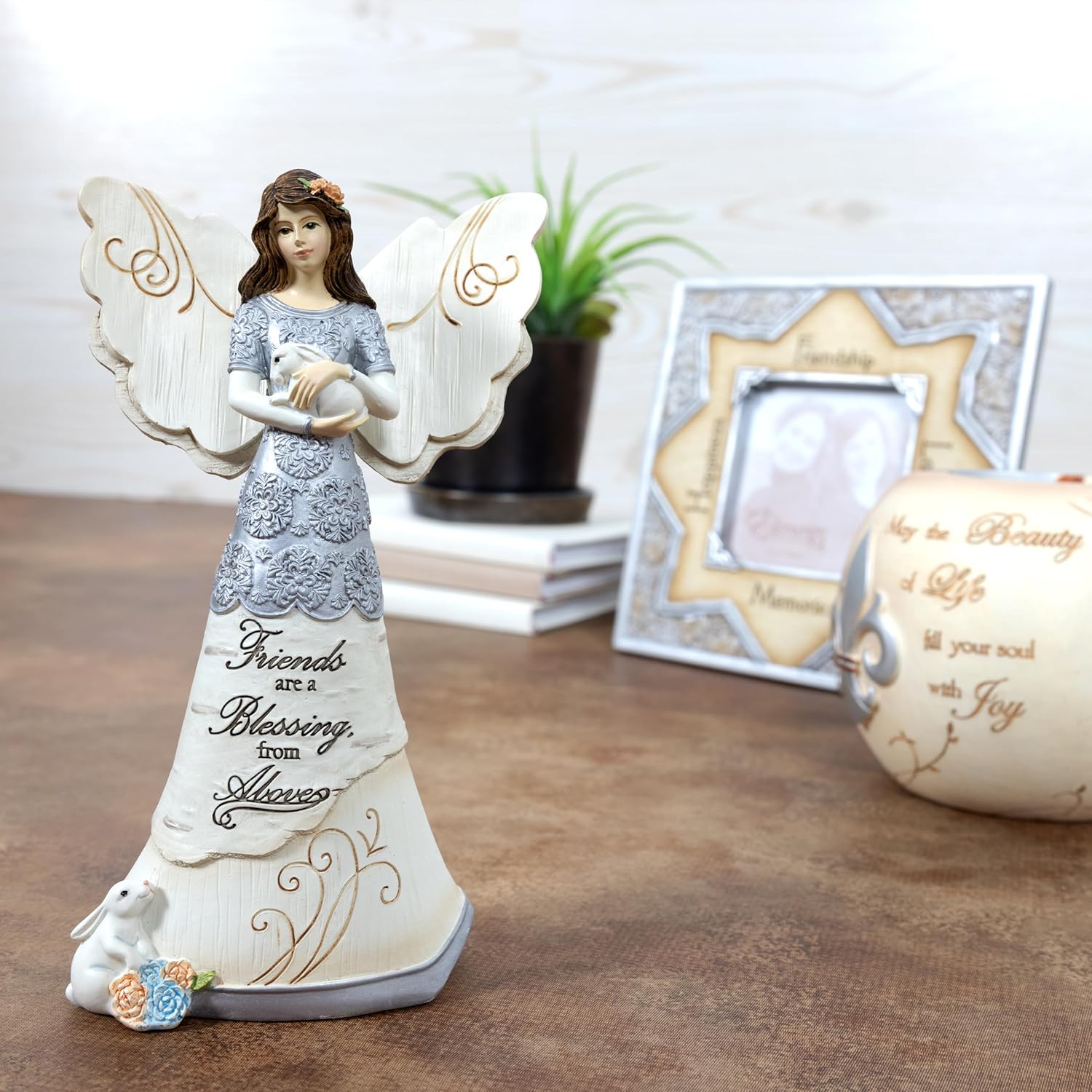 Pavilion Gift Company - Elements 82313 Friends are a Blessing Collectible Figurine, Angel Holding Bunny, 6-Inch - Image 8