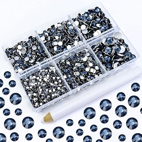 Briskbloom 4500 diamantes de imitación de resina con parte trasera plana, 0.079 in, 0.118 in, 0.157 in, 0.197 in, 0.236 in, Montanaazul tinta para