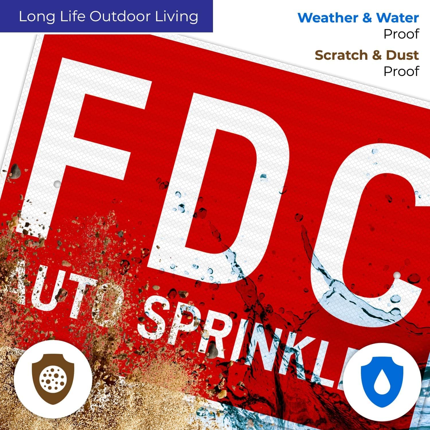 FDC Auto Sprinkler Sign, Red Background, 18x24 Inches, 3M EGP Reflective .080 Aluminum, Fade Resistant, Made in USA