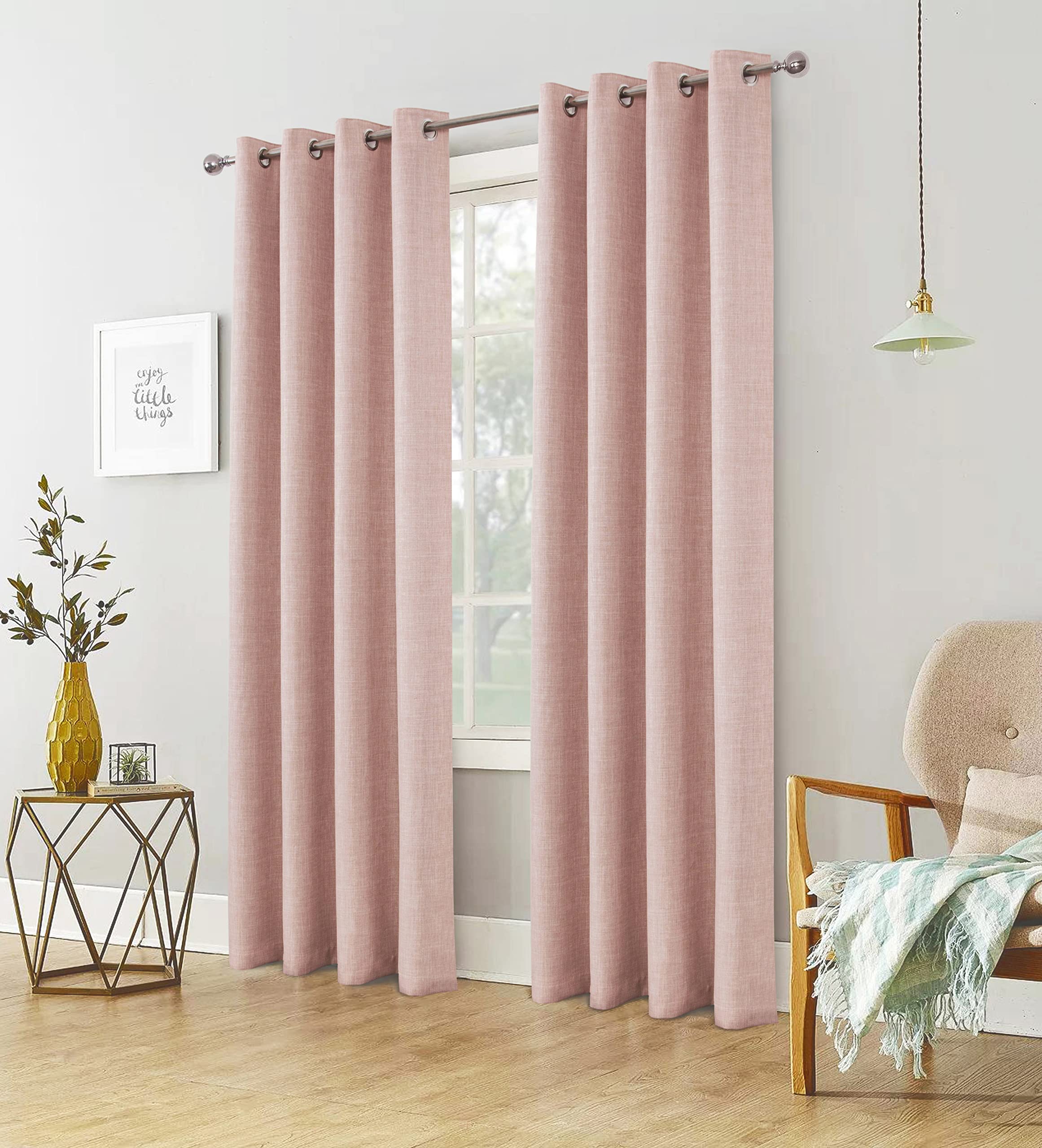 always4u Cortinas 100% opacas, aspecto de lino, oscurecimiento, protección acústica, aislamiento térmico, tela suave, sin arrugas, para salón, puerta del balcón, juego de 2 unidades, 175 x 140 cm