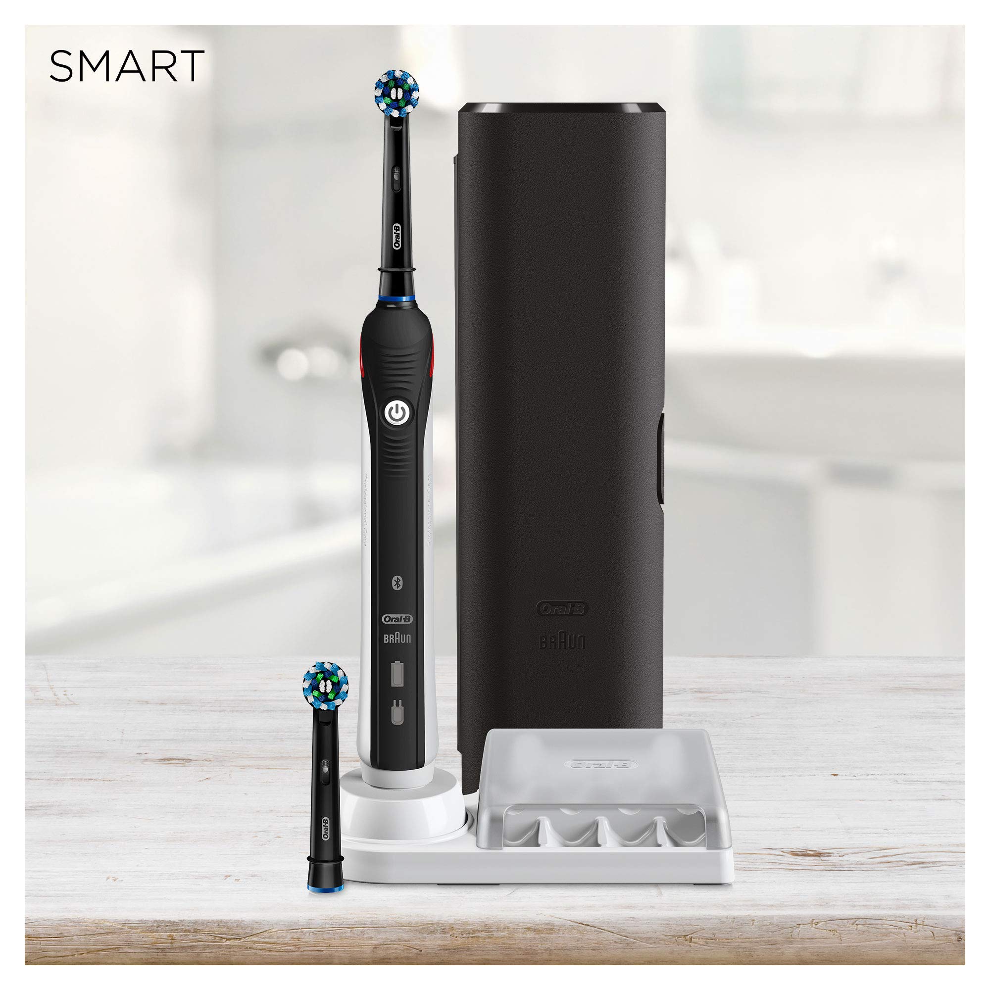 Oral-B Smart 4 Brosse À Dents Électrique Rechargeable Avec 1 Manche Connecté Bluetooth, Noir, 2 Brossettes Et 1 Étui De Voyage Offert