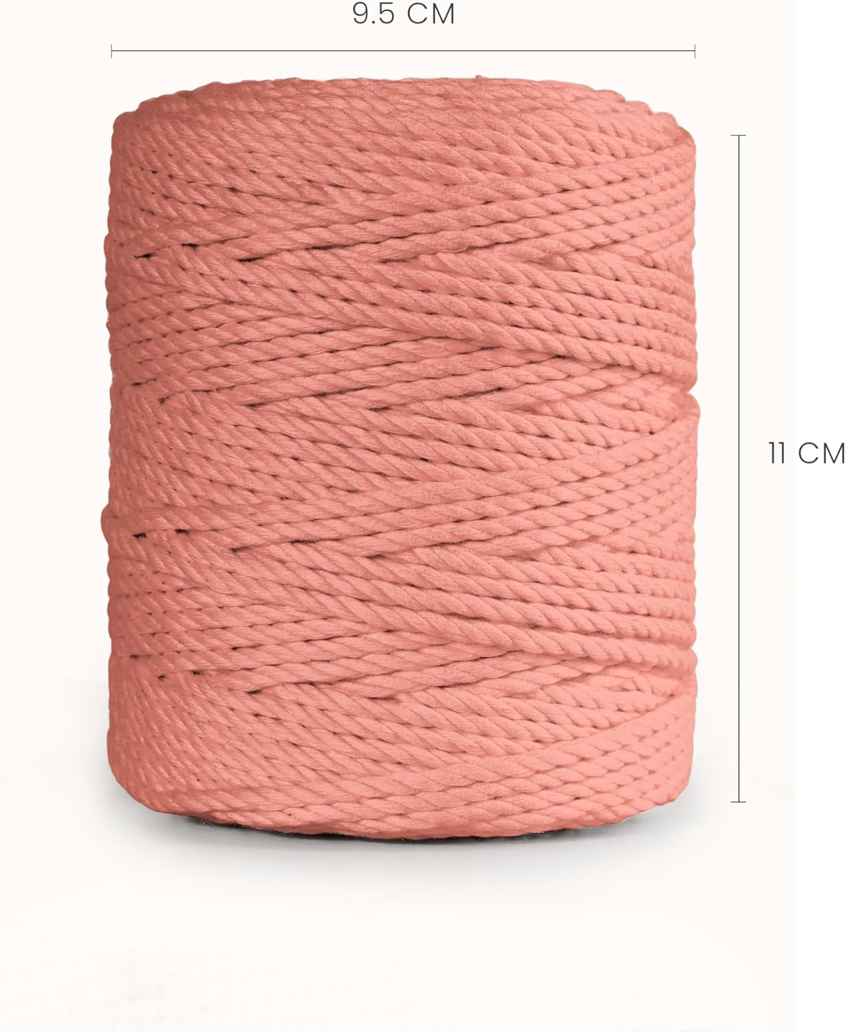 3 Ply Twisted Macrame Cord 3mm x 109Yards 100% Natural Cotton Like Macrame Rope Cotton Like Cord for Handmade Macrame Supplies, Wall Hanging, Plant Hangers (Peach, 3mmx109Yards)