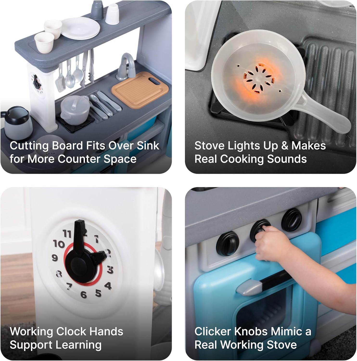 Step2 Cooking Time Kids Kitchen Playset, Indoor/Outdoor Kitchenette, Interactive Play with Lights and Sounds, Made of Durable Plastic, Includes 23 Piece Toy Accessories, for Toddlers 2+ Years Old