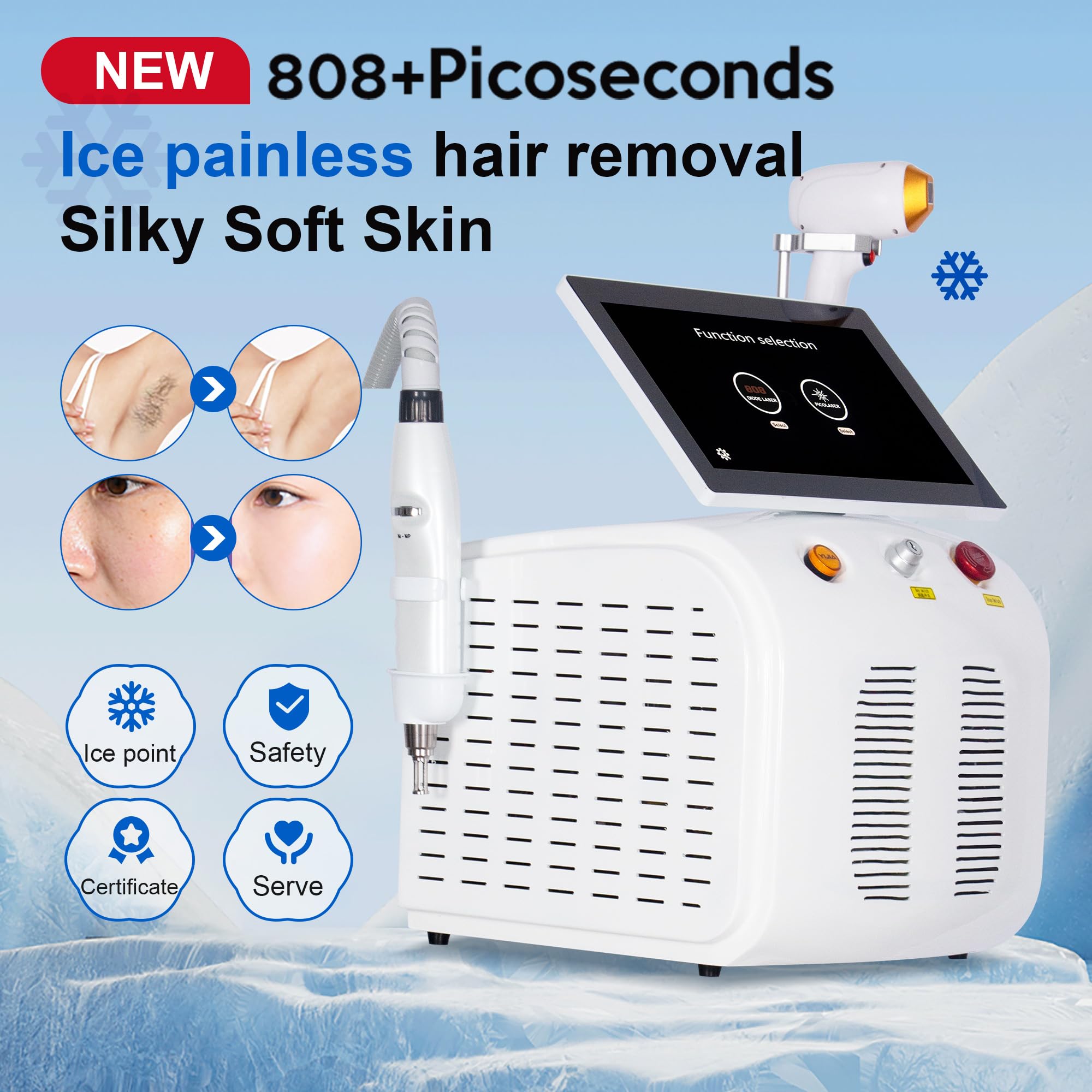 2 in 1 808nm professional diodo laser depilatore punto di congelamento depilazione + picosecondi laser rimozione del tatuaggio, Adatto per centri benessere, Bianco