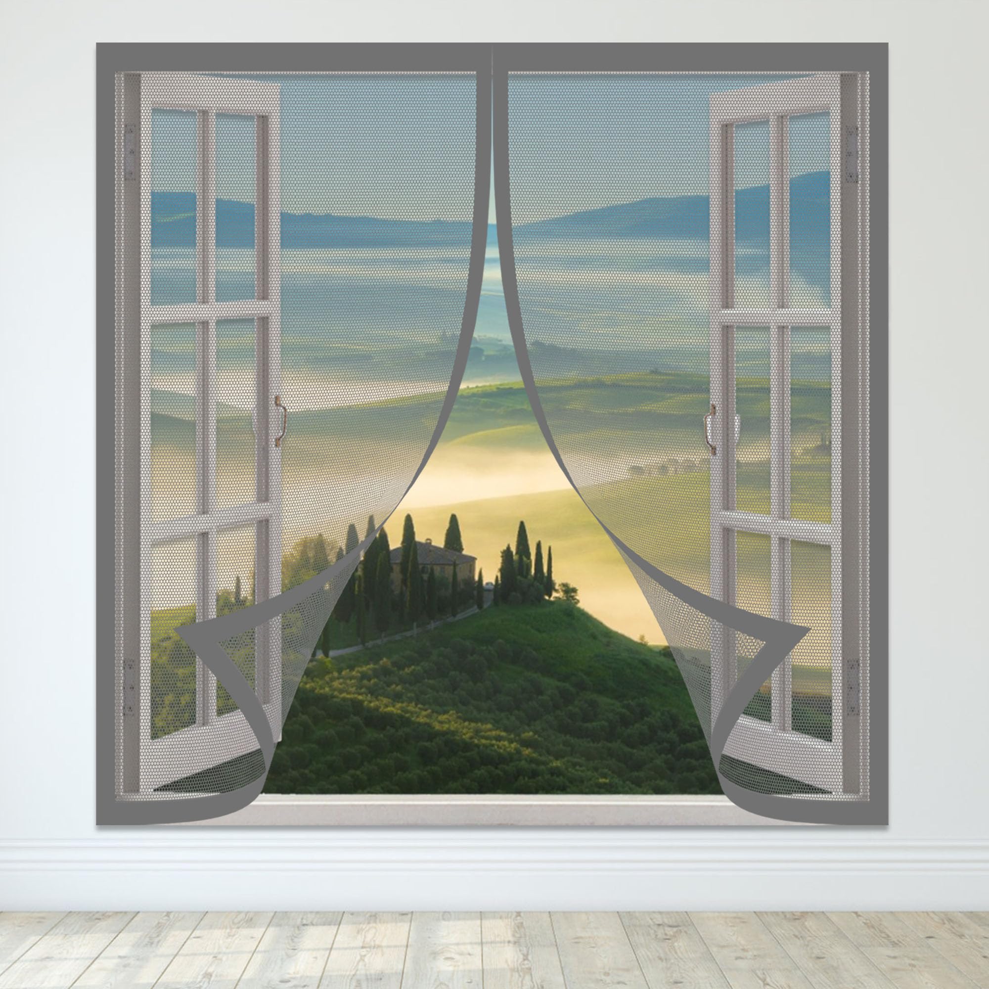 Mosquito Net Window Fly Screen 120 x 165 cm Anti Mosquito Mesh Fly Curtain with Tape and Closing Magnets Without Drilling for Air Conditioner Room Window, Grey