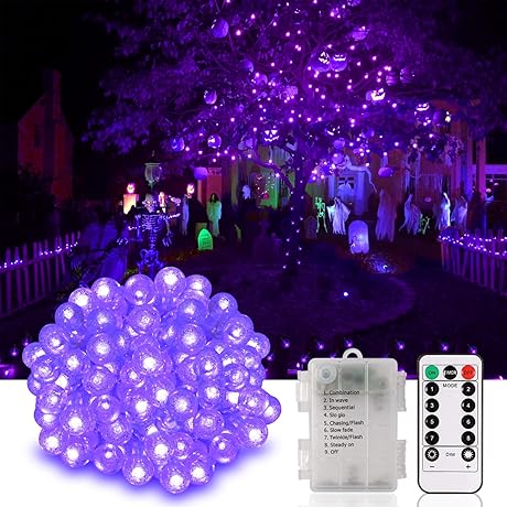 GHUSTAR Halloween LED Lights Battery Operated, Halloween Decorations Party Purple Lights 52FT/120...