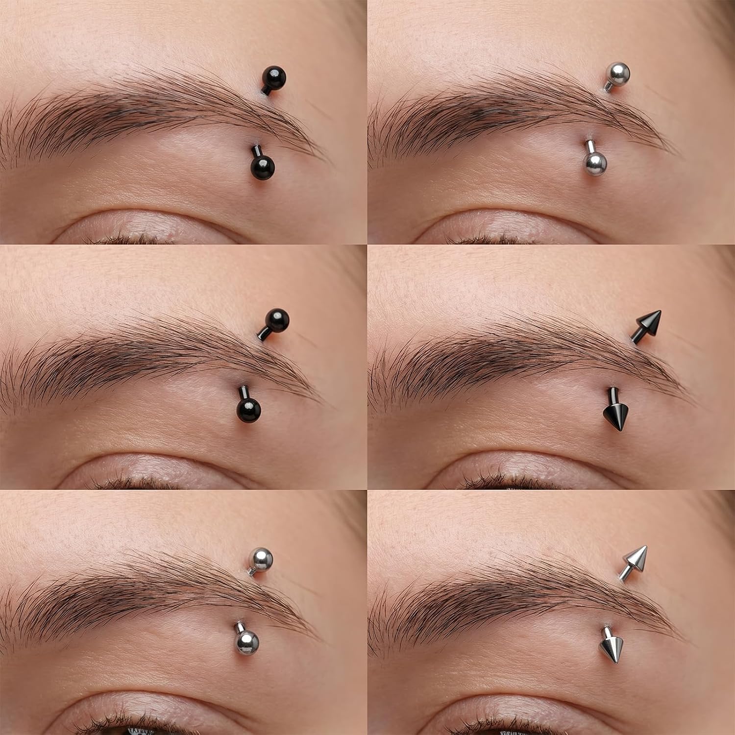 16 Pcs Eyebrow Piercing Jewelry 16G- Surgical Stainless Snake Eyes Piercing | Vertical Eyebrows Barbell Studs Barbell 6/ 8/ 10/ 12mm