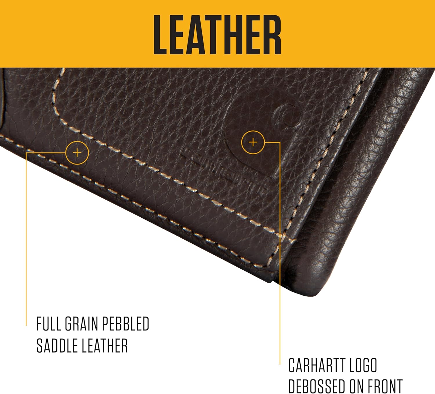 Carhartt Men’s Pebble Leather Full Grain Leather Wallets, Durable Design, Multiple Card Slots, Gifts for Men - Image 3