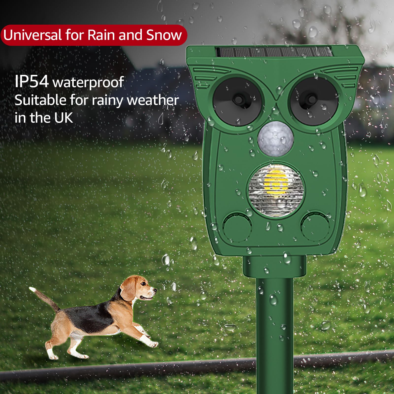 Répulsif pour chats pour jardins UK, répulsif antiparasitaire solaire à ultrasons, dissuasif pour pigeons, effaroucheur de chats, dissuasifs pour renards pour jardins UK, étanche IP54, lampe de poche