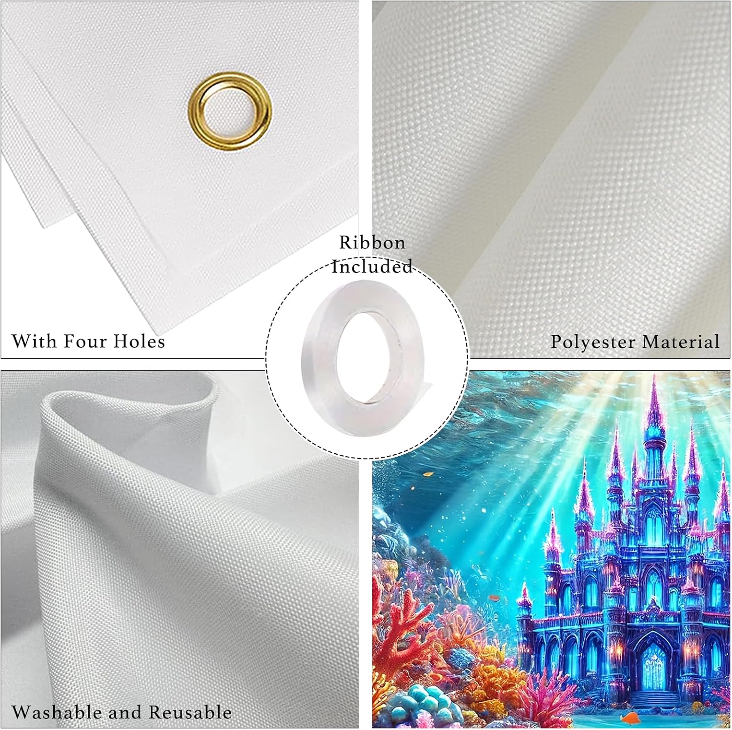 Nuxovilar Personalized Banner, Underwater Castle Photo Banner, Polyester 90.5x70.87 Inches, Custom Backdrop for Mermaid Party, Ocean Event, Indoor Decor