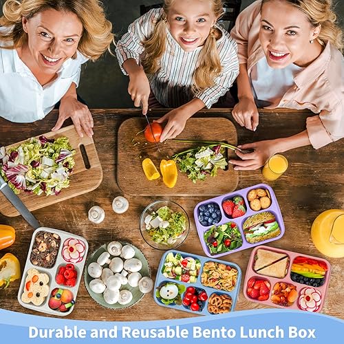 Miniatura 2 de MaMix Bento Box - Lonchera para adultos, caja Bento de 5 compartimentos para adultos, paquete de 4 unidades, contenedores reutilizables apilables