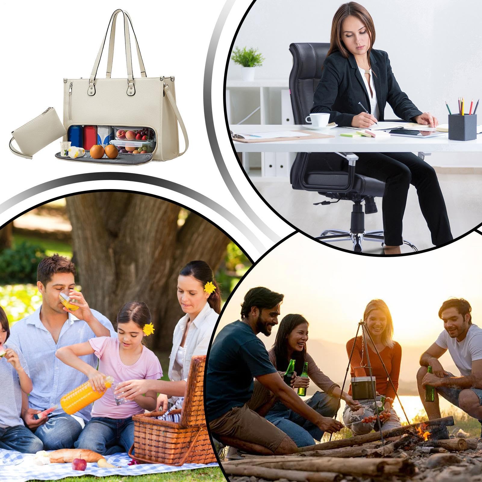 Genérico Bolsa de almuerzo para mujer, isotérmica con compartimento para almuerzo | Tendencia de trabajo portátil | para teléfono, tableta, libro, bebidas, comida, colegio, escuela,, blanco, Se