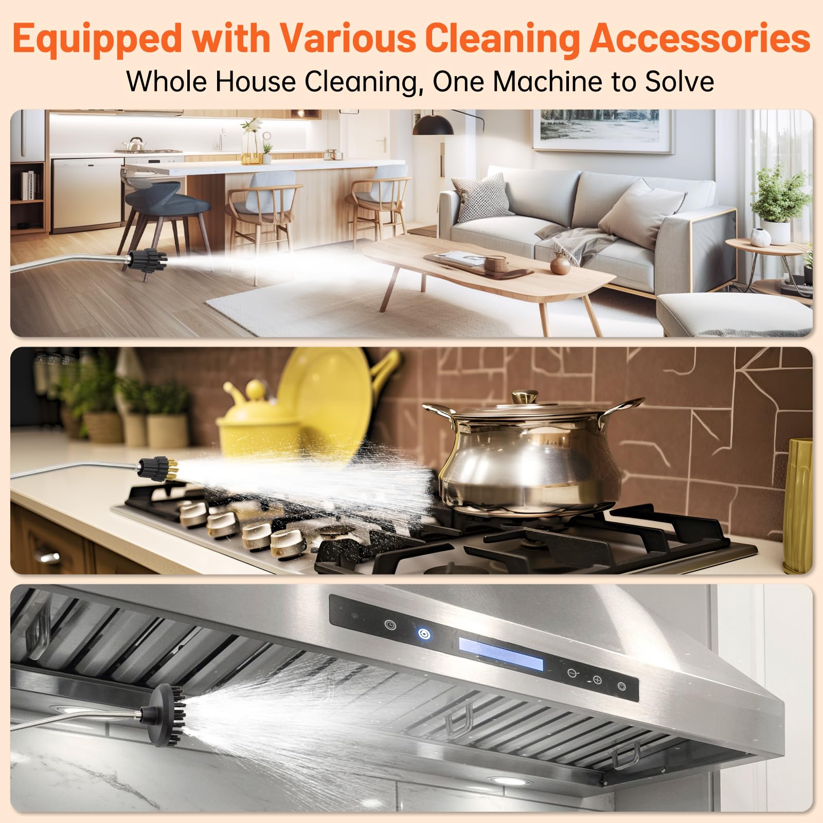 Pulitore a Vapore, 2500W ad Alta Pressione 6 Velocità Pulitore Vapore Casa, Pulitore a Vapore Portatile per Tappezzeria Cucina Bagno Piastrelle per Fughe Dettagli Auto