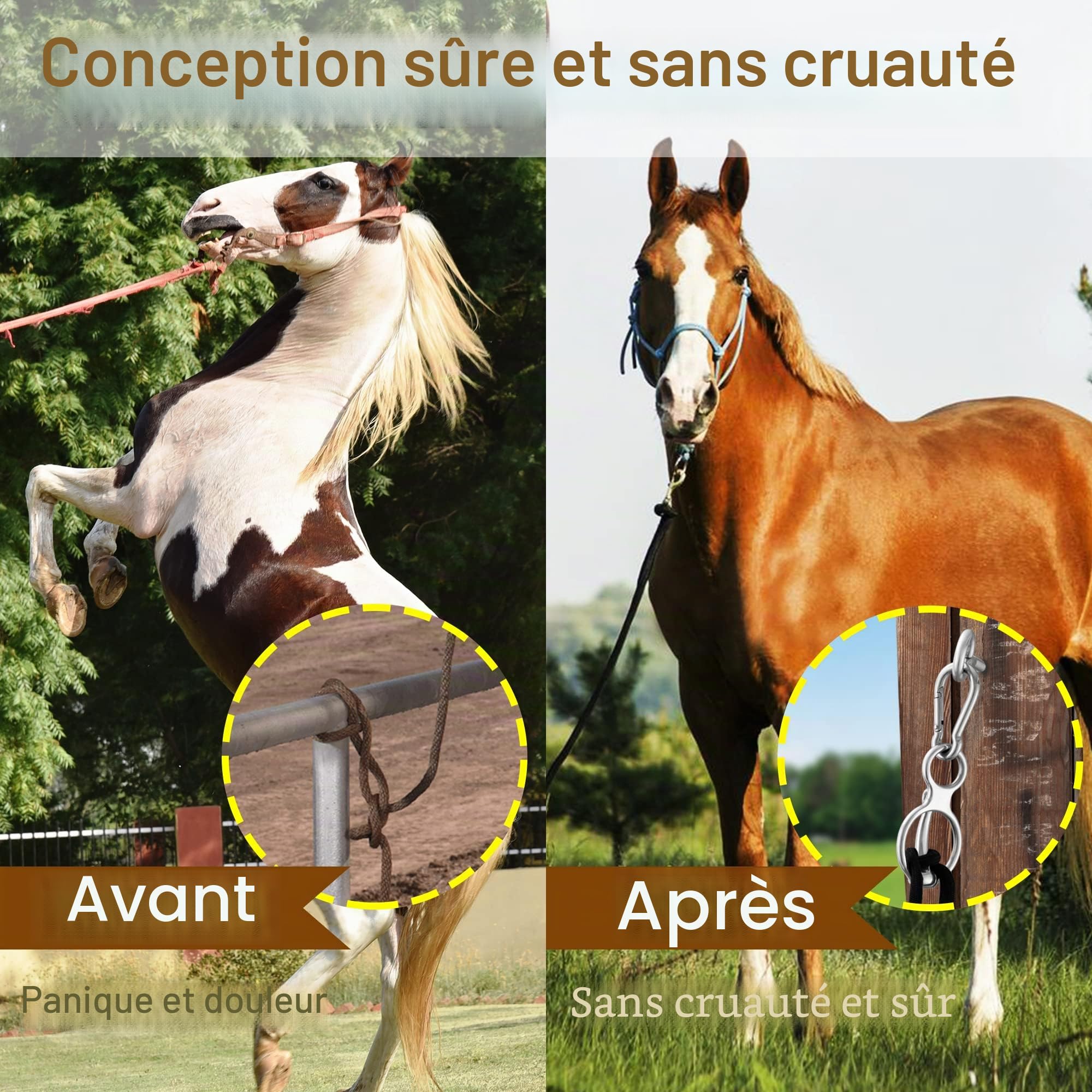 Anneau de Cravate pour Cheval, Fournitures sûres, Anneau de Cravate de manière Humaine, Anneau magnétique pour Attacher et rétracter, Aide Le Cheval à Tirer vers l'arrière et à libérer Le
