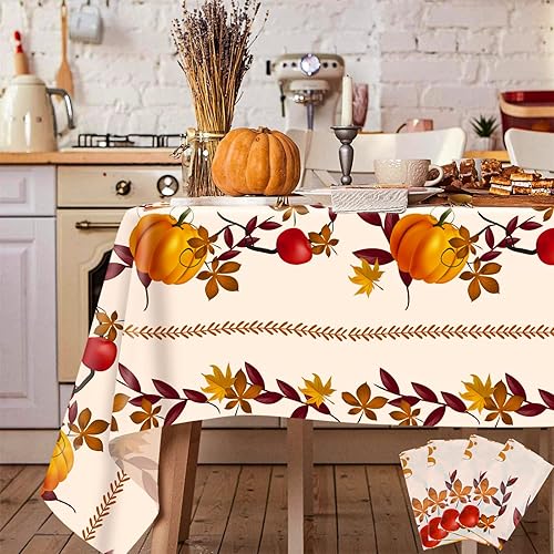 Paquete de 4 manteles de otoño de Acción de Gracias, mantel de hojas de arce y calabaza, desechable, de plástico, cosecha de otoño, Acción de Paquete de 4 manteles de otoño de Acción de Gracias, mantel de hojas de arce y calabaza, desechable, de plástico, cosecha de otoño, Acción de