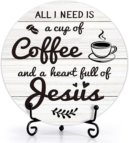 Letrero de madera de Jesús, decoración de café cristiano para el hogar, regalo religioso para amantes, decoración redonda de madera rústica con