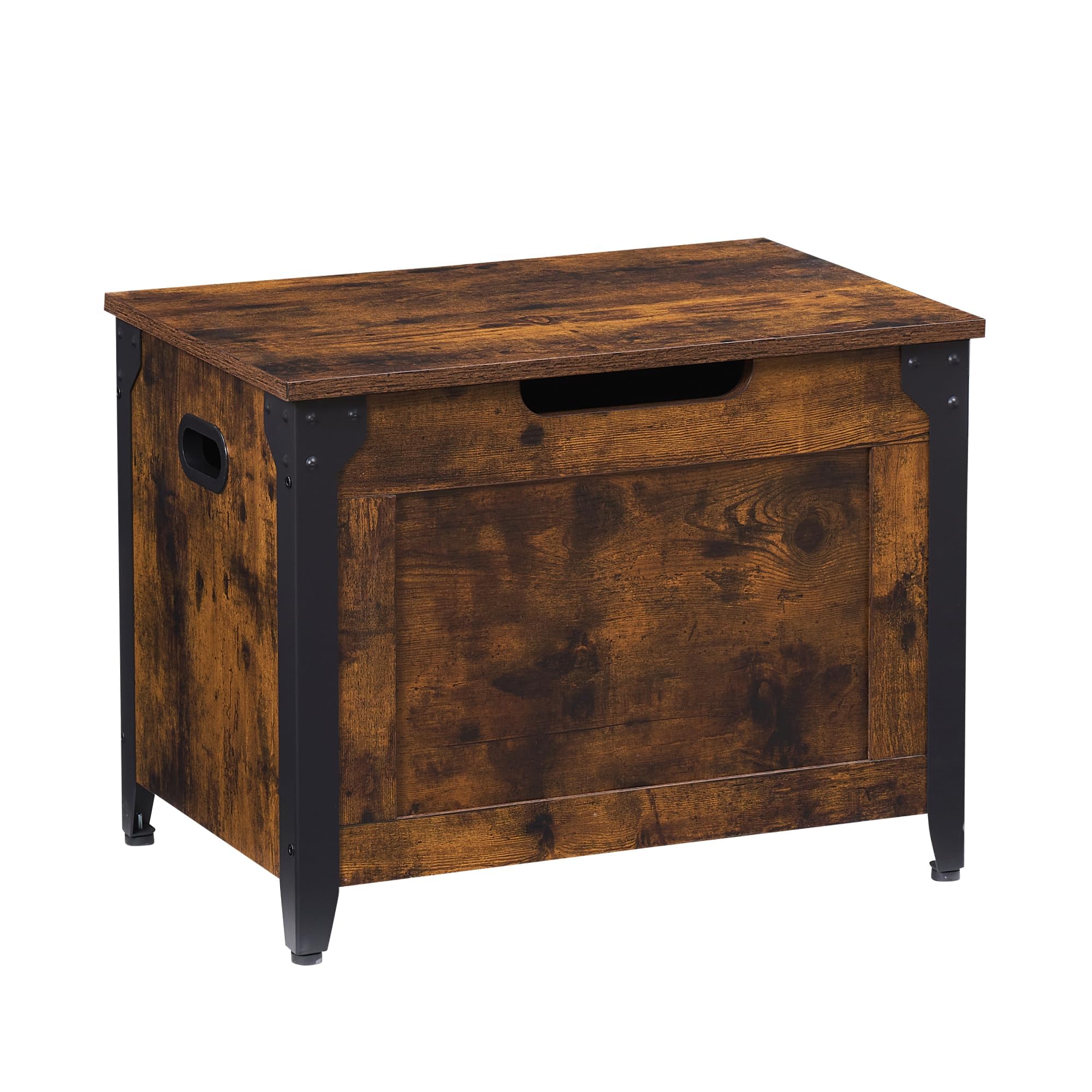 Banc avec espace de rangement, coffre avec couvercle, 60 cm de long, 2 charnières de sécurité, charge maximale : 136 kg, coffre en bois, pour couloir, chambre à coucher, salon, marron