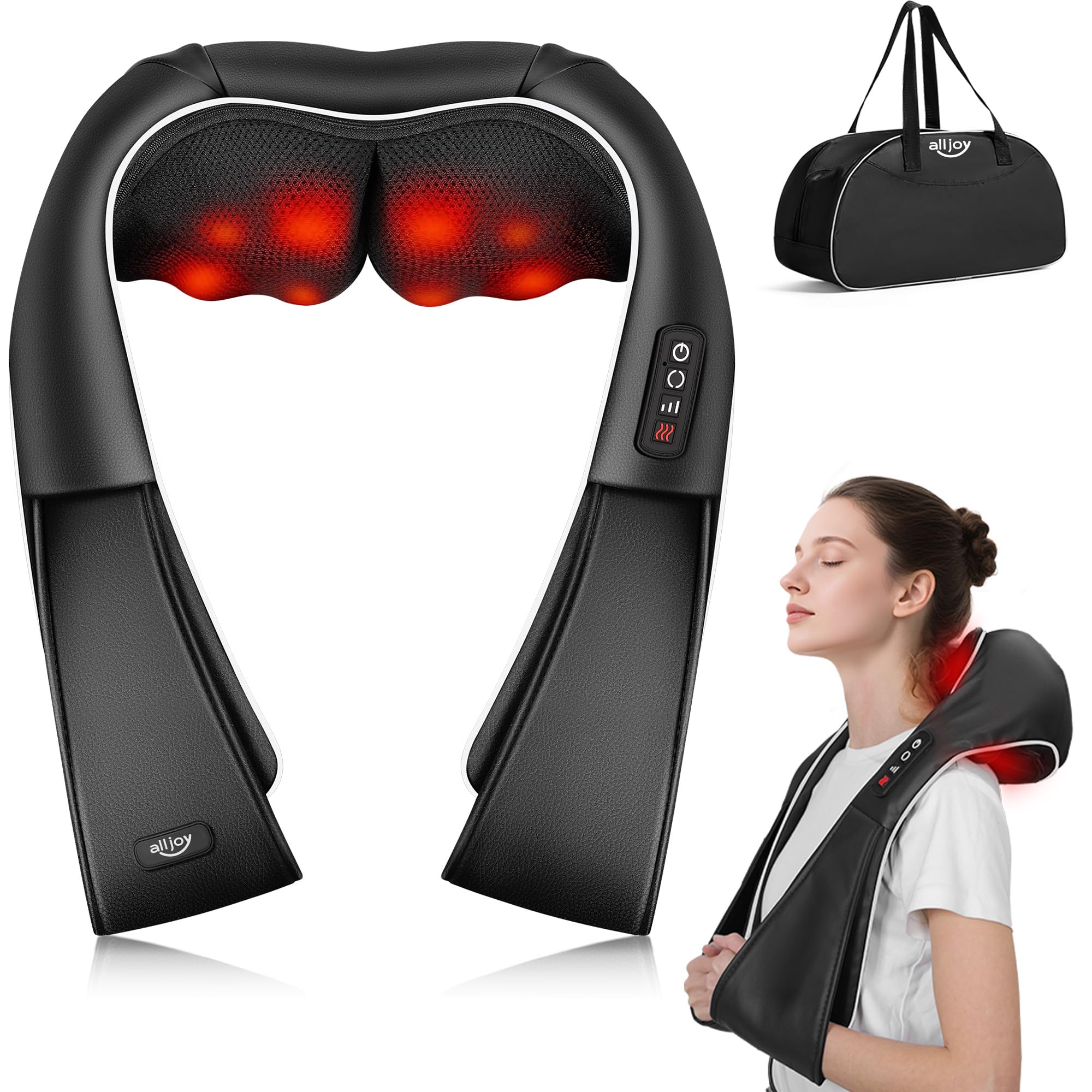 ALLJOY Shiatsu Neck and Back Massager with Heat Deep Tissue Kneading Electric Massager for Shoulder Lumbar and Leg
