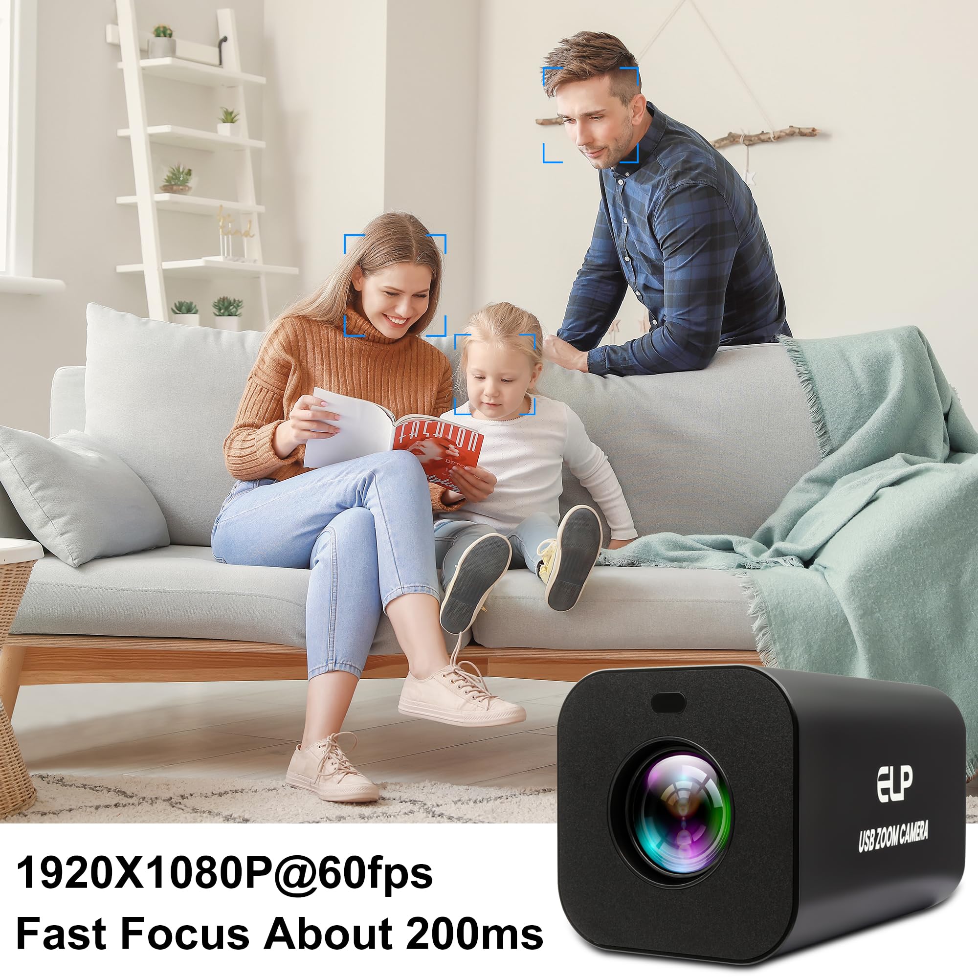ELP HDMI 12x Zoom USB-Kamera 4K Autofokus 60FPS High-Speed-Webcam USB HDMI Simultane Ausgabe PC-Kamera Manueller Zoom Fernbedienung für TV, Projektor, Videokonferenzen, Kirchen-Streaming