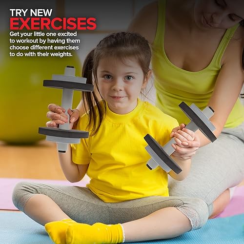 Miniatura 5 de Modern Innovations Juego de pesas para niños (paquete de 2) mancuernas de juguete, pesas de entrenamiento para bebés, equipo divertido de fitness y