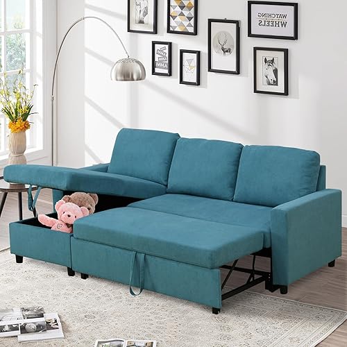 Miniatura 1 de Sofá cama extraíble de 83.6 pulgadas, sofá cama convertible en forma de L con diván de almacenamiento reversible, tapicería de franela corta, sofá