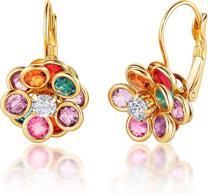 135 |Barzel arete multicolor chapados en oro de 18 quilates, hechos en Brasil, Latón, Circonia cúbica